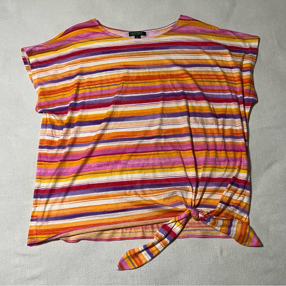 Lauren Ralph Lauren Women's 3X Short Sleeve Striped Multicolor Shirt Top